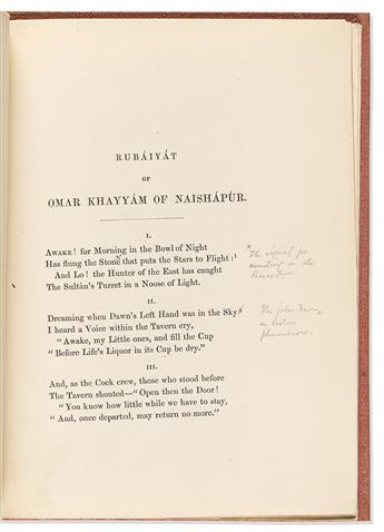 Khayyam, Omar (1048-1131) & Edward Fitzgerald, trans. (1809-1883) Rubaiyat of Omar Khayyam, William Bell Scotts annotated copy.
